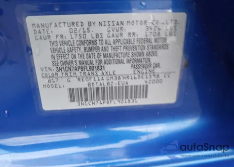 2015 Nissan Versa 1.6 Sv from USA, damaged, VIN 3N1CN7AP8FL901831